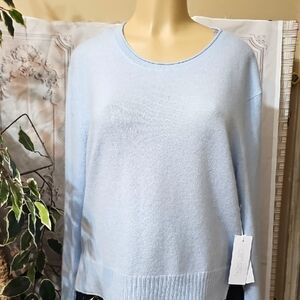 Rachel Zoe NWT 100% Cashmere 2-Ply Cashmere Blue Crew Neck Sweater Large